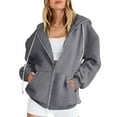 thumbnail image 1 of Women Coats and Jackets Women's Fashion Casual Color Zip Hood Long Sleeve Pocket Jacket Blouse, 1 of 8