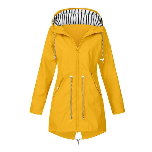 Women Coats and Jackets Clearance Women’s Solid Rain Jacket Outdoor Jackets Hooded Raincoat Windproof