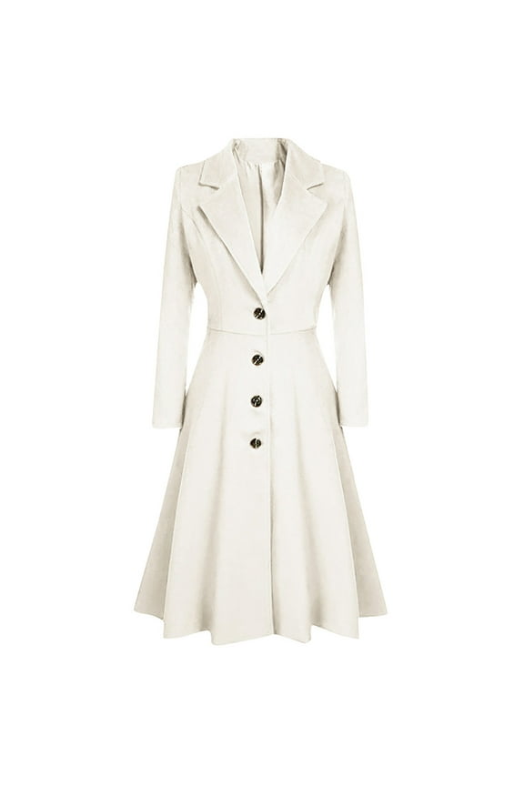 Women Coats and Jackets Womens Winter Lapel Button Long Trench Coat Jacket Ladies Overcoat Outwear