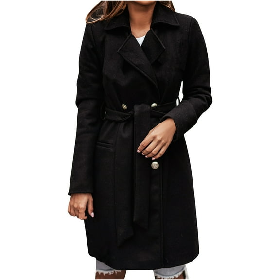 Women Coats and Jackets Clearance Womens and Winter Lapel Woolen Cloth Coat Trench Jacket Long Overcoat Outwear