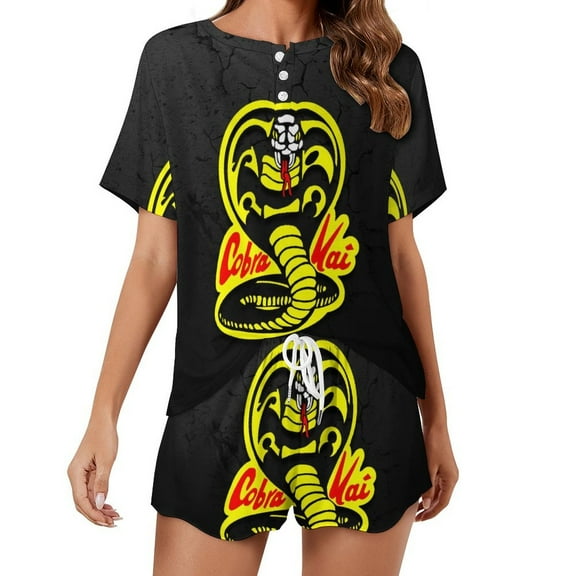 Women Cobra K-a Summer Pajamas Set Loungewear Sleepwear Short Sleeve Shirt with Shorts