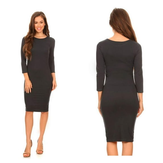 Women Cocktail Bodycon Dress Casual Party 3/4 Long Sleeve Stretch Pencil Black L