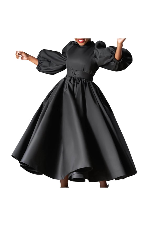 Women Cocktail Formal Dresses Lantern Puff Sleeve A Line Big Swing Maxi Long Dresses Church Modest Party Prom Gown