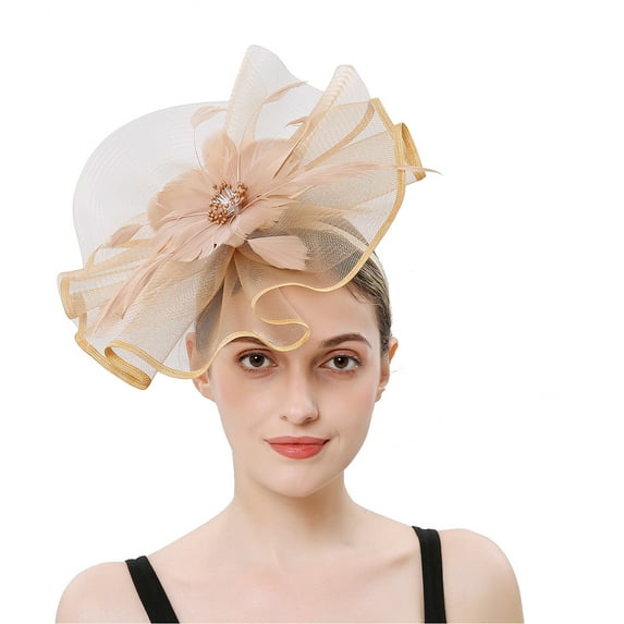 Women Cocktail Headwear, Girls Organza Feather Flower Decorative Hair Hoop for Tea Party, Wedding, Costume Party