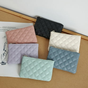 Women Coin Purse Solid Color Faux Leather Rhombus Texture Zipper Closure Blong Shape Large Capacity Portable Lightweight Firm Stitching Lady Handbag Wallet