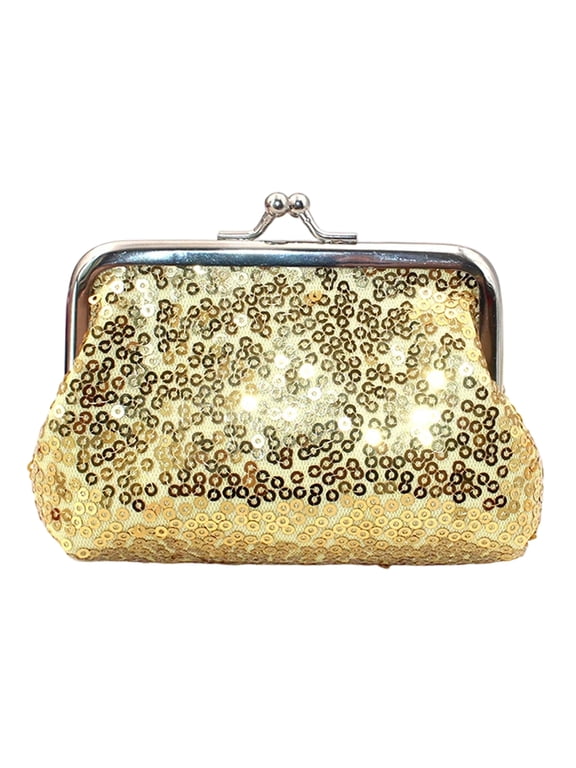 Women Coin Purse,with Metal Hinge And Kiss-lock Design,Lightweight Portable Mini Wallet,with Sequined Glitter Vintage Pouch for Coins Cards Lipstick