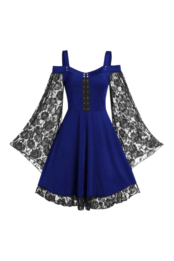 Women Cold Dress Corn Lace Flare Sling Fashion Sleeve Shoulder Insert Up Plus Size Dress Sparkly Dresses Pus Size Dresses Long Formal Dresses for Women Length Fall Dresses for Women Long Formal Gown