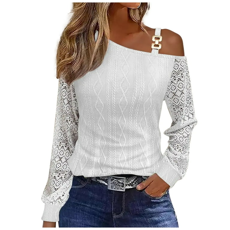 3/4 sleeve Flounce Cold Shoulder Solid Color T-shirt
