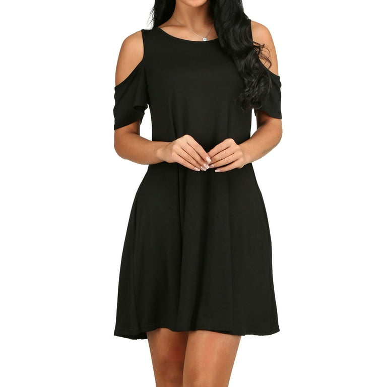 Womens black top cold shoulder dress