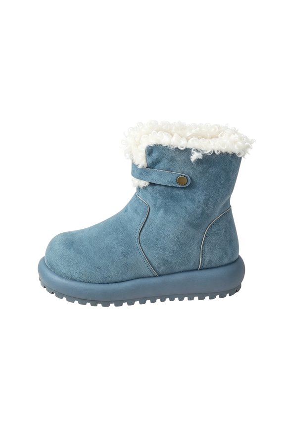 Women Cold Weather Mid Calf Snow Boots Round Toe Fleece Lined Snap Strap Shoes Daily Commute Outdoor Winter Boots Blue