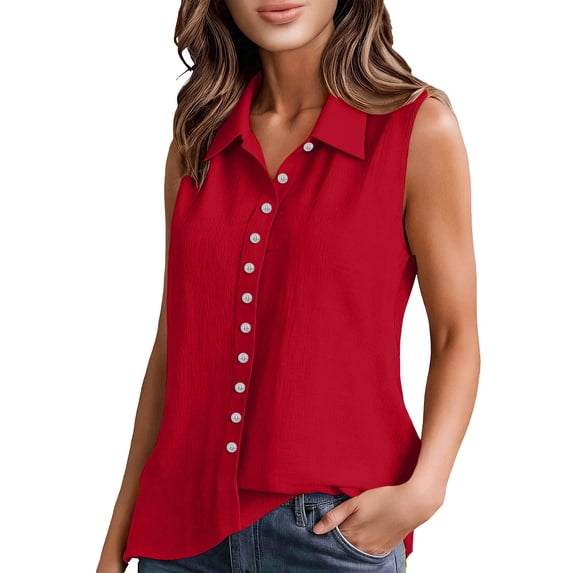 Women Collared Button down Blouse Sleeveless Cotton Linen Casual Loose Fit Tank Tops Dressy Business Casual Summer Shirts M