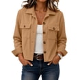thumbnail image 1 of Women Collared Corduroy Cropped Shirt Jacket Loose Fit Long Sleeve Button Front Fall Barn Outwear Shacket S, 1 of 6