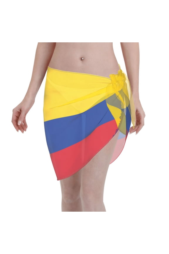 Women Colombia Flag Sarong Coverups Chiffon Short Swimsuit Wrap Skirt Beach Bikini Tie Cover Up Wraps