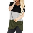thumbnail image 1 of Women Color Block Crew Neck Twisted Hem Spliced Top, 1 of 5