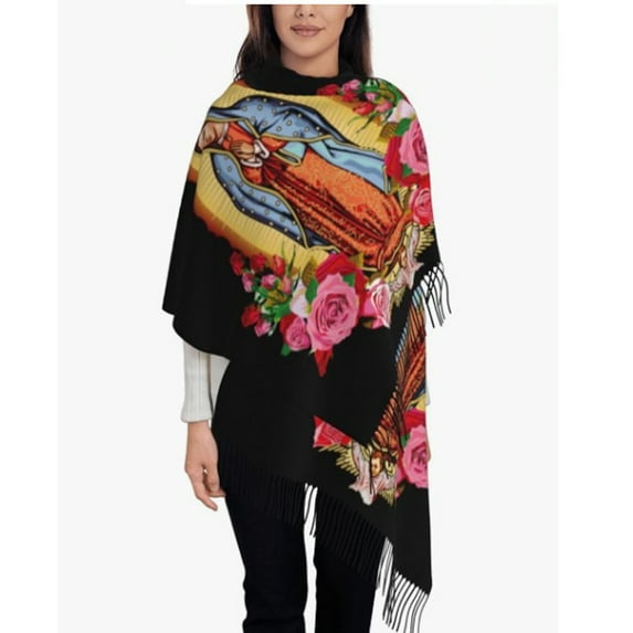 Women Color Block Floral Pattern Shawl Windproof Scarf