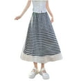thumbnail image 1 of Women Color Block Gingham Elastic Waist Maxi Skirts Lace Floral Patchwork Hem Skirts Classic A Line Skirts, 1 of 2