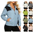 thumbnail image 1 of Women Color Block Hooded Windbreaker Full Zip Cropped Outdoor Jacket Elastic Cuff Pocketed Lightweight Fall Windproof Coat, 1 of 6