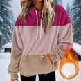 thumbnail image 1 of Women Color Block Hoodies Pullover Casual Thin Sweatshirts with Pockets Loose Fit Long Sleeve Drawstring Design Hoody Sweatshirt Hot Pink XXL, 1 of 5