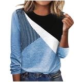 Women Color Block Long Sleeve Crewneck Shirts Tops Casual Comfy Thin ...