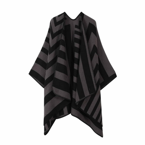 Women Color Block Shawl Wraps for Winter Elegant Knitted Open Front Sweater Poncho Cape Scarf Blanket Cardigan Coat