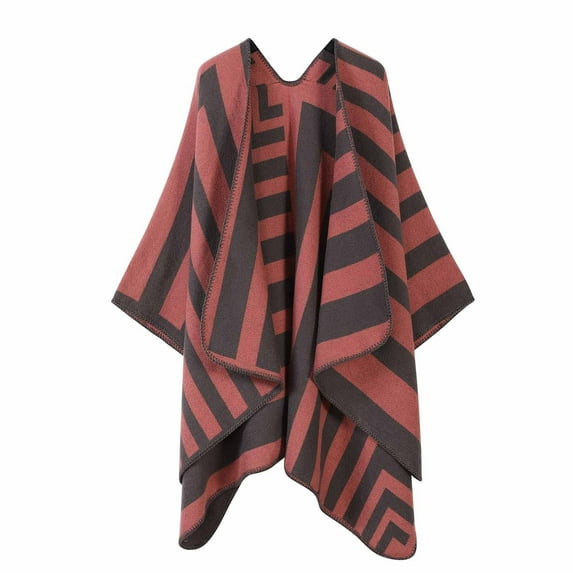 Women Color Block Shawl Wraps for Winter Elegant Knitted Open Front Sweater Poncho Cape Scarf Blanket Cardigan Coat