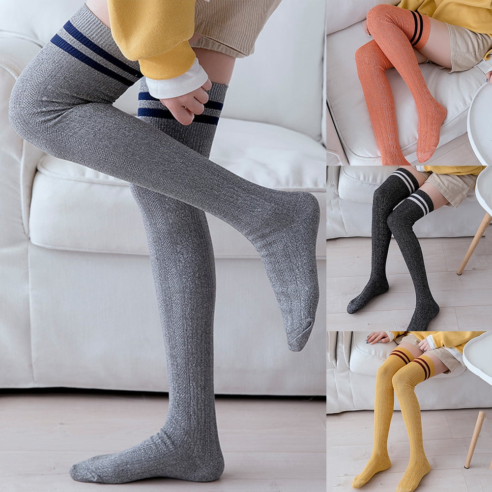 Women Color Block Striped Thigh High Knitted Long Socks Over The