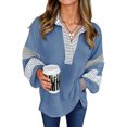 thumbnail image 1 of Women Color Block Sweatshirt Casual V Neck Long Sleeve Pullover Top, 1 of 4