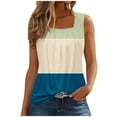 thumbnail image 1 of Women Color Block Tank Tops Square Neck Pleated Loose Fit Sleeveless Shirts Trendy Casual Top Beach Vacation Blouses, 1 of 4