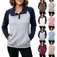 thumbnail image 1 of Women Color Block Textured Sweatshirt, Quarter Button Up Collared Long Sleeve Tops, Fall Basic Casual Golf Pullover Shirts S-3XL, 1 of 7