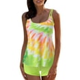 Women Color Print Tankini Swimsuits with Boyshorts V Neck Swim Tank