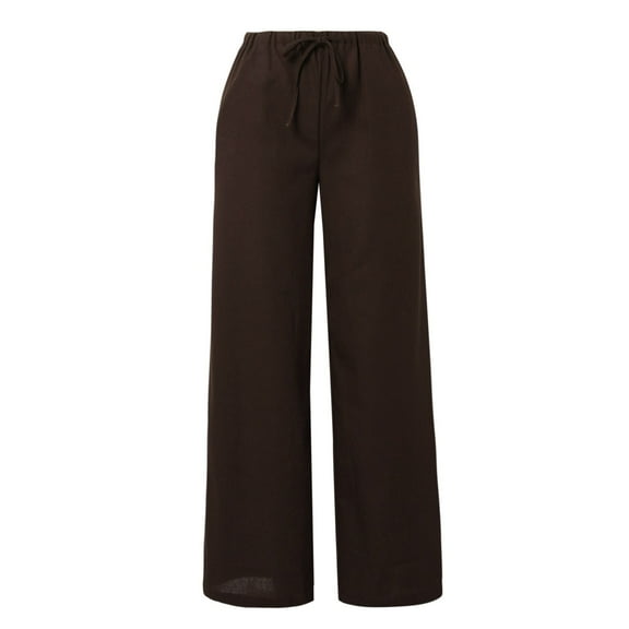 Women Color Tightness Wide Leg Pants Pocket Drawstring Trousers