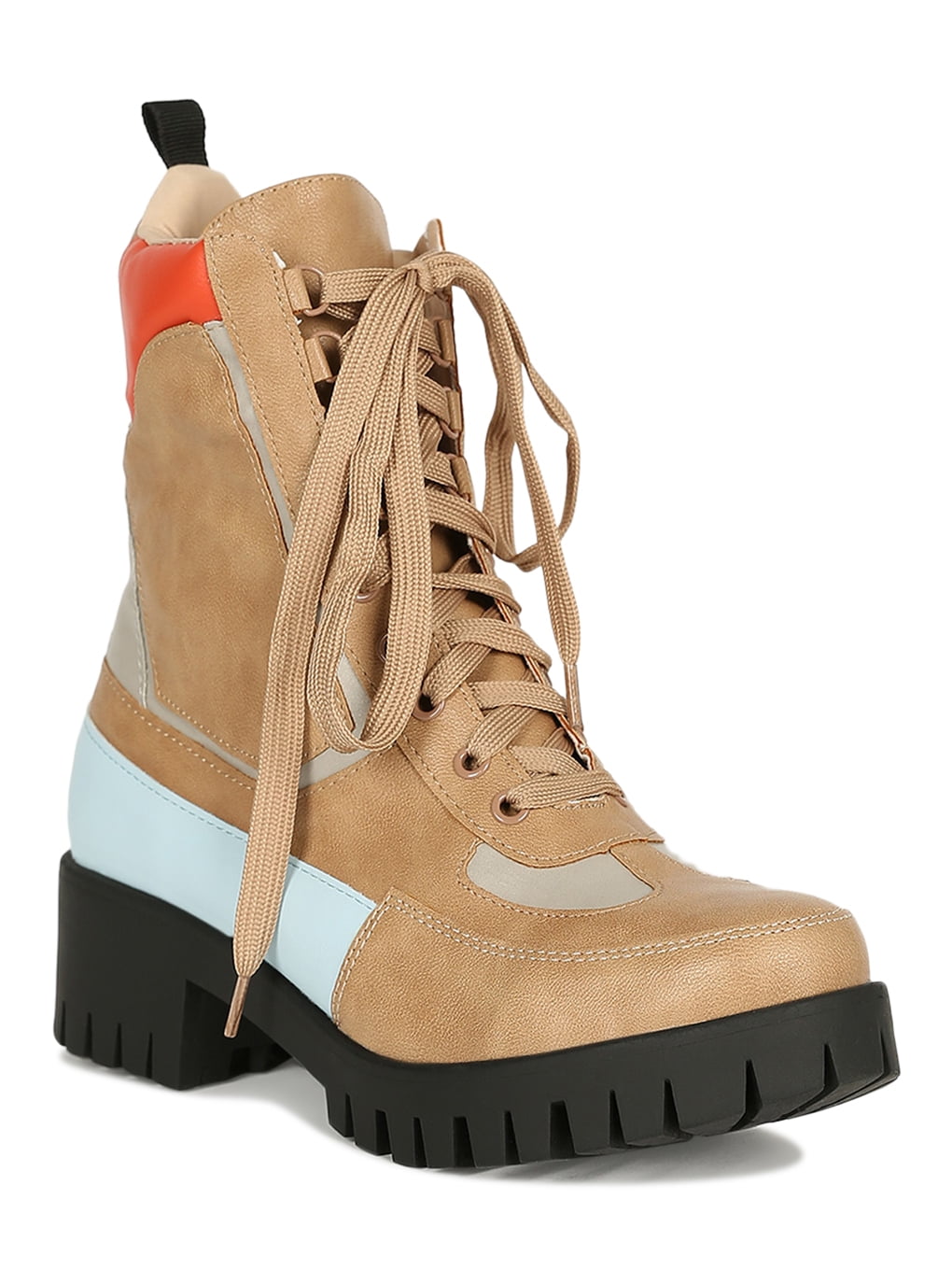 Women Colorblock Lace Up Lug Flatform Combat Boot 18704 Walmart