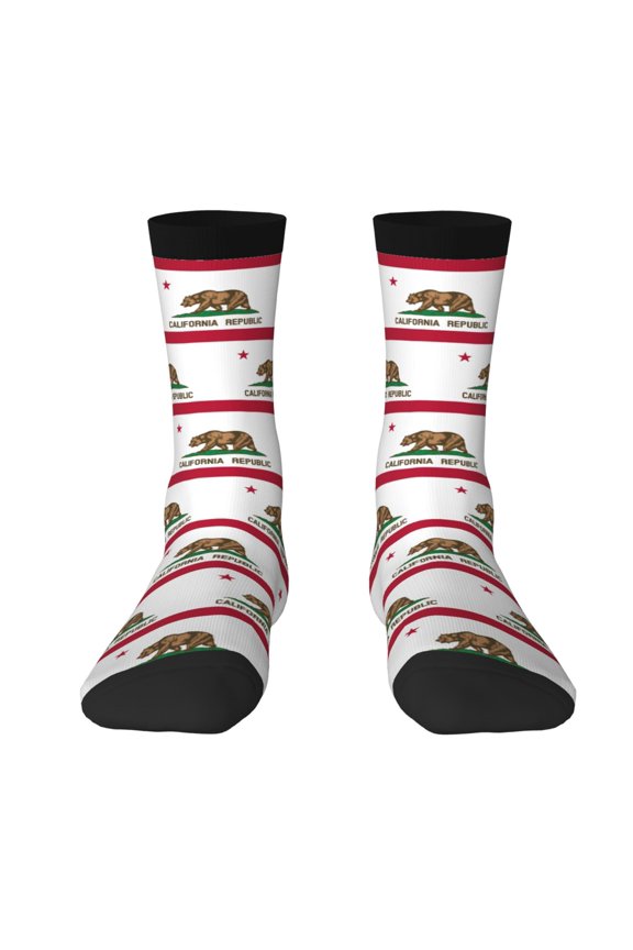 Women Colorful Crew Socks California Flag Novelty Fun Socks For Mens