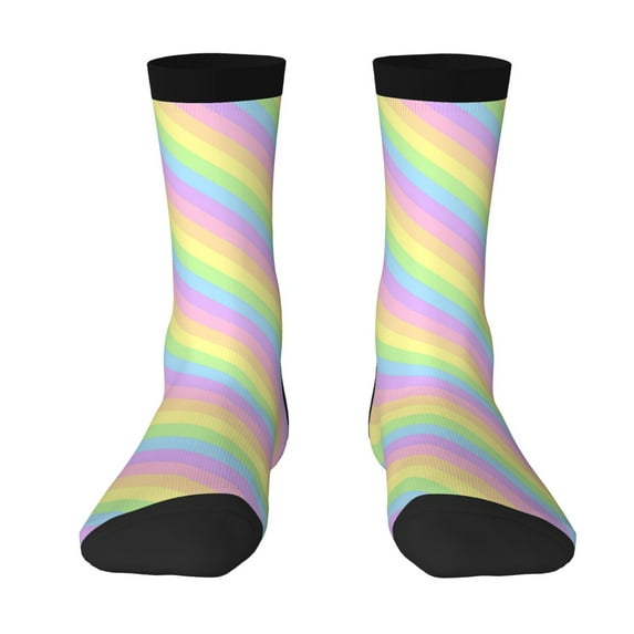 Women Colorful Crew Socks Pastel Rainbow Striped Novelty Fun Socks For Mens