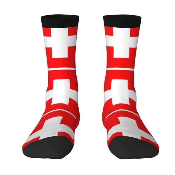 Women Colorful Crew Socks Swiss Flag Novelty Fun Socks For Mens