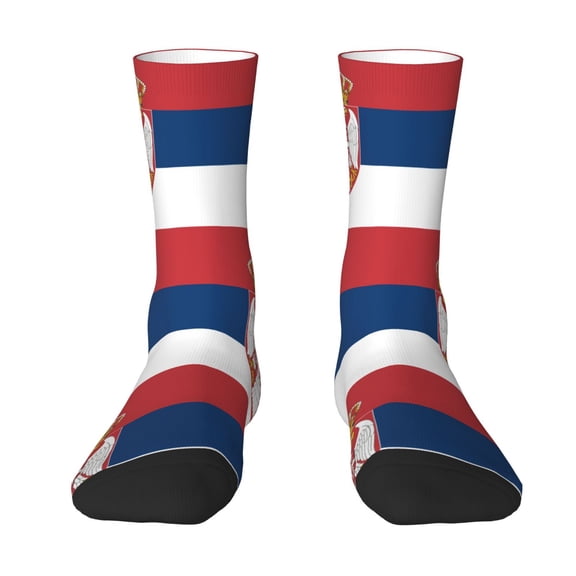 Women Colorful Crew Socks Wave Serbian Flag Novelty Fun Socks For Mens