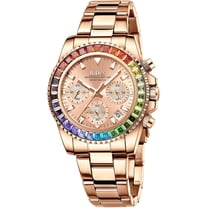 Women Colorful Diamond Watches Chronograph Rotatable Bezel Mineral Glass Luminous Watch Stainless Steel Waterproof Date Analog Quartz Watch Fashion Business Dress Wristwatch