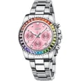 thumbnail image 1 of Women Colorful Diamond Watches Chronograph Rotatable Bezel Mineral Glass Luminous Watch Stainless Steel Waterproof Date Analog Quartz Watch Fashion Business Dress Wristwatch, 1 of 7
