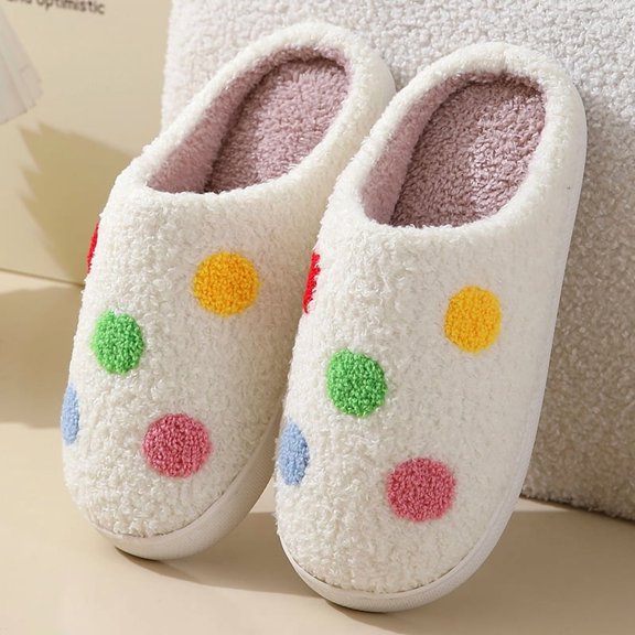 Women Colorful Heart Print Open Toe Platform Slide Slippers, Light Woven Fabric, Thick Cloud Cushion Footbed, Anti Slip Rubber Outsole, Sweet Minimalist Silhouette for Indoor Winter,Pink 5.5