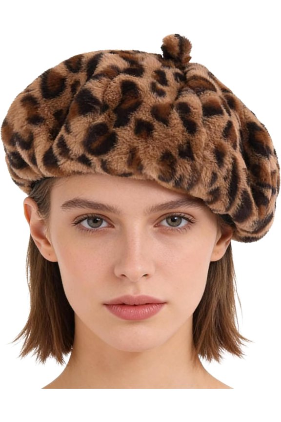 Women Colorful Letter Print Faux  Beret Hats Artist Painter Hats Fuzzy  Warm  Winter Beanie Cap