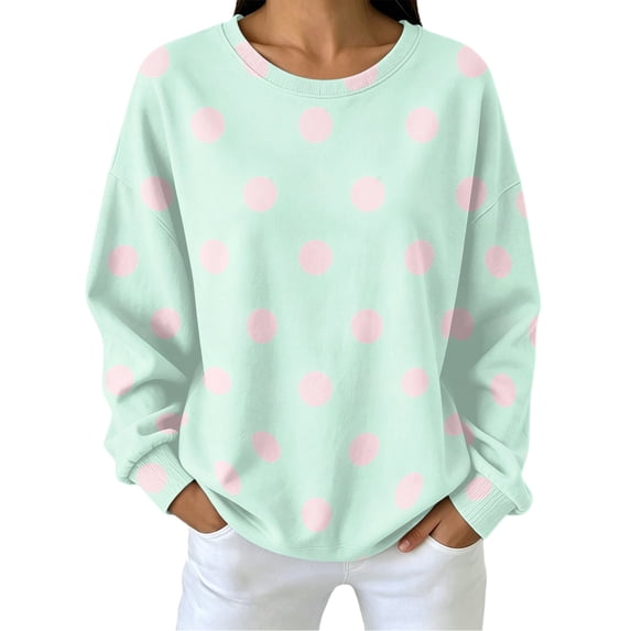 Women Colorful Polka Dot Crewneck Sweatshirt, Drop Shoulder Long Sleeve Loose Fit Casual Pullover Tops for Fall, 2XL