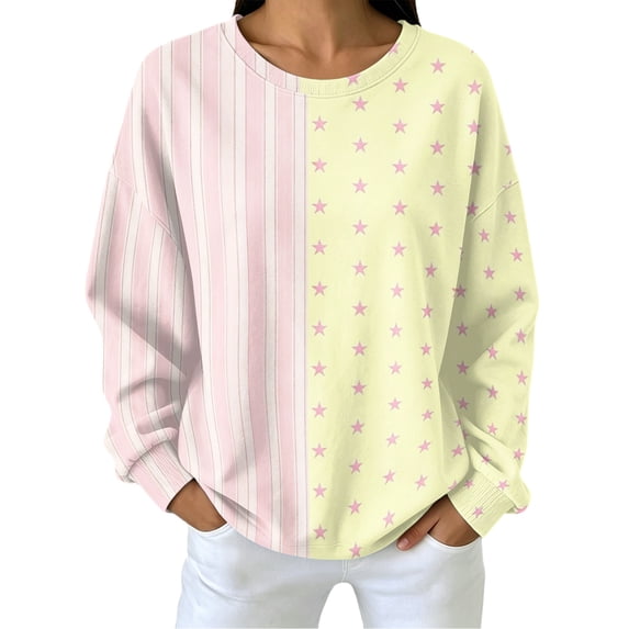 Women Colorful Polka Dot Crewneck Sweatshirt, Drop Shoulder Long Sleeve Loose Fit Casual Pullover Tops for Fall, S