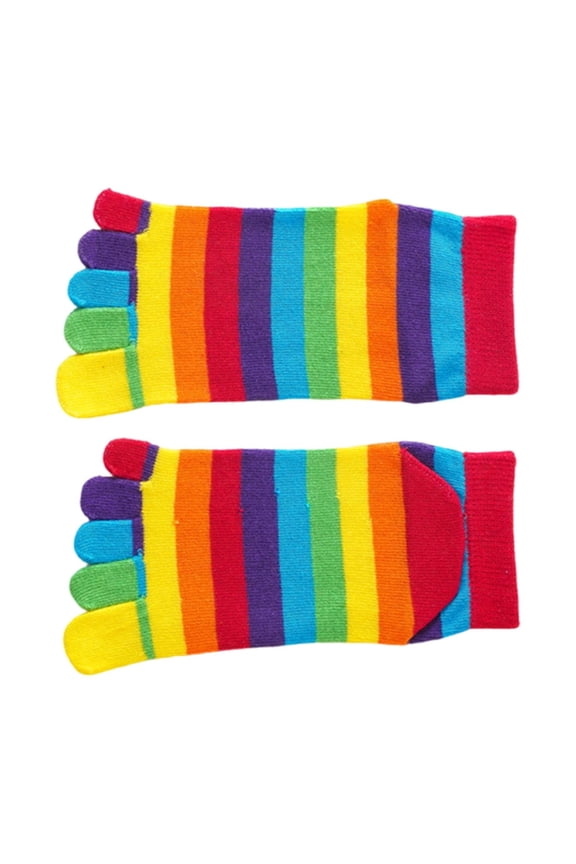 Women Colorful Rainbow Striped Split Toe Anklet Socks Winter Fall Five Finger Separated Middle Tube Socks Hosiery Gift