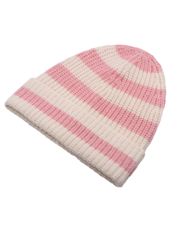 Women Colorful Stripe Knitted Crochet Beanie Hat Warm Ski Driving Cycling Cap