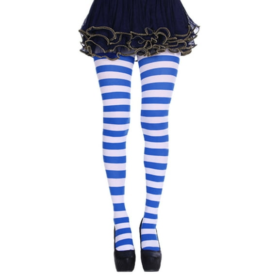 Women Colorful Striped Tights Footed Pantyhose Stockings for Mardi Gras Carnival
