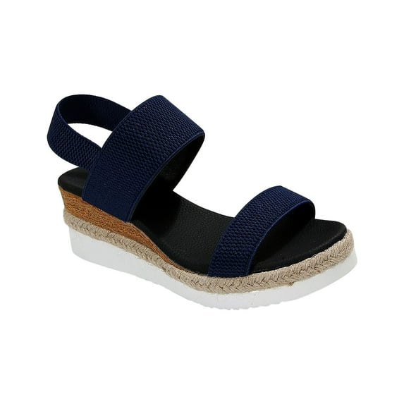 Women Comfort Elastic Ankle Strap Wedge Sandals Summer Dressy Open Toe Platform Espadrilles Beach Sandal Soft Shoes