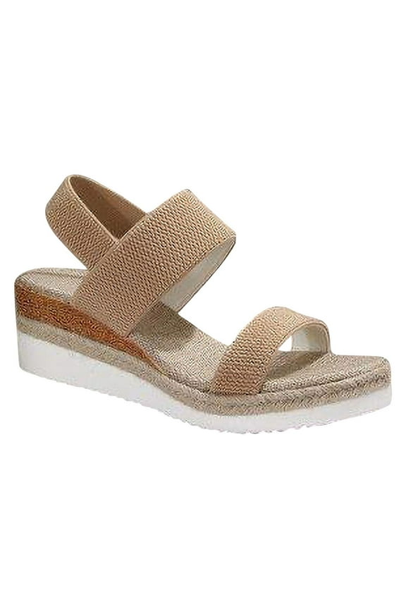 Women Comfort Elastic Ankle Strap Wedge Sandals Summer Dressy Open Toe Platform Espadrilles Beach Sandal Soft Shoes