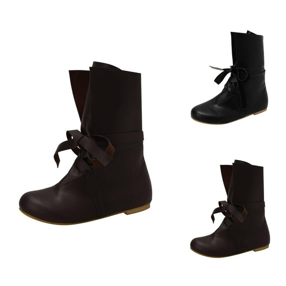 Women Comfort Mid Calf Moccasin Boots Punk Boots Boots Soft Comfortable with Bow Shoes Leather Casual Shoes Padded Flat Shoes Non