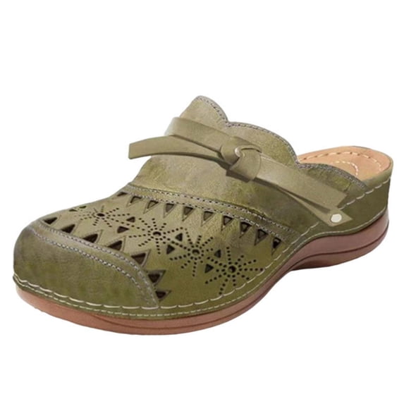 Women Comfort Orthopedic Hollow bow Sandals Footbed Shoes Vintage Hollow Out Breathable Platform Wedge Sandals Arch Support Outdoor Beach Slippers Closed Toe Slippers