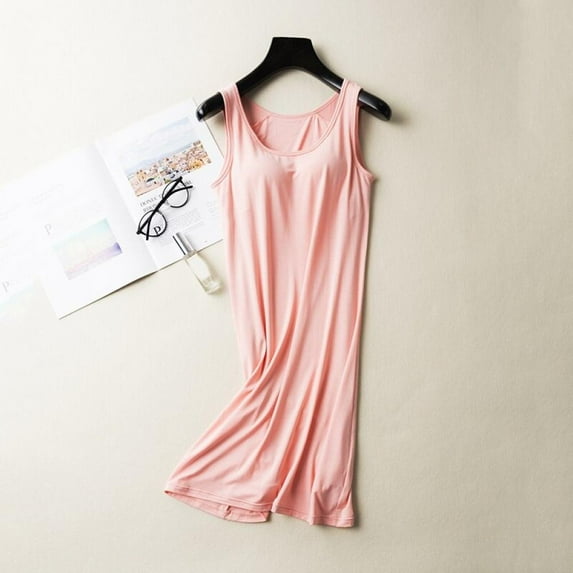 Women Comfort Sleeveless Pajamas Vest Nightdress Summer Nightdress with Chest Pad